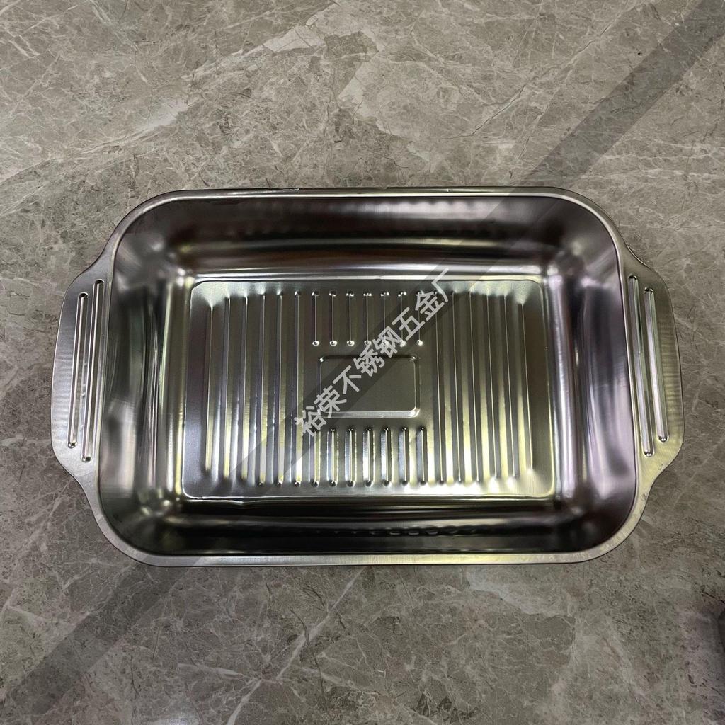 Stainless Steel Grilled Fish & Crayfish Pan | Rectangular Tray | Induction Compatible | Deep Dish BBQ Pan | Flat Bottom