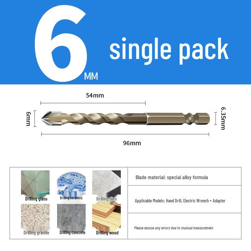 6mm Concrete & Glass Tungsten Steel Quad-Edge Tile Drill
