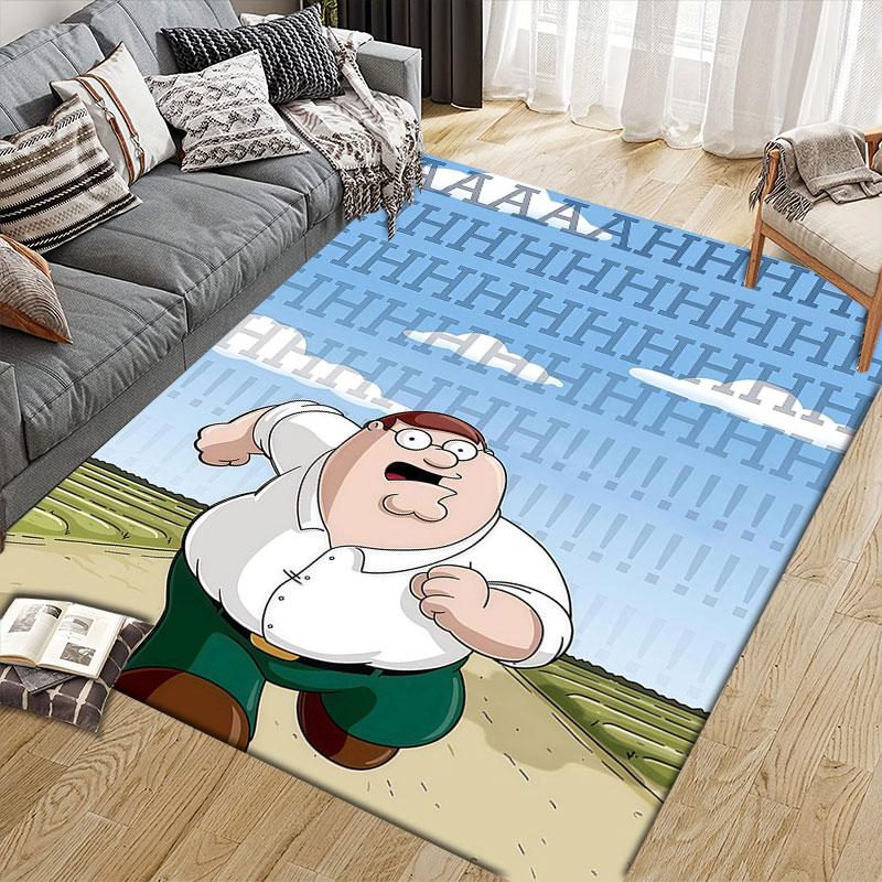 Peter Griffin Flannel Printed Carpet, Home Sofa Decoration for Living Room & Bedroom, Non‑Slip Play Flannel Floor Mat for Game Room