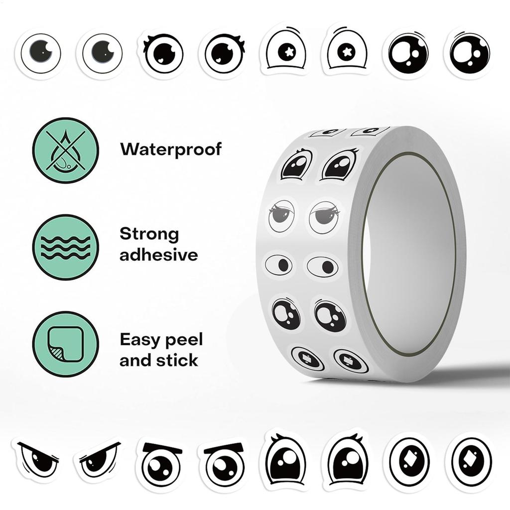 500Pcs Cute Cartoon Eye Stickers Roll Assorted Expression Decals for DIY Craft, Classroom School Teacher Stationery Book Decor