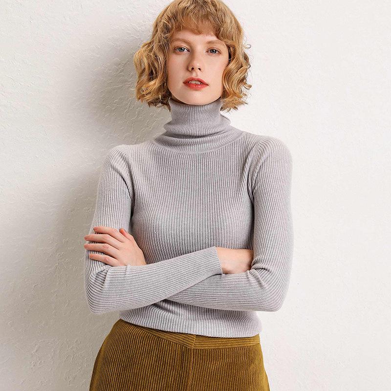2026 Autumn Winter Women's High Neck Ribbed Knit Sweater - Thick Slim Fit Pullover