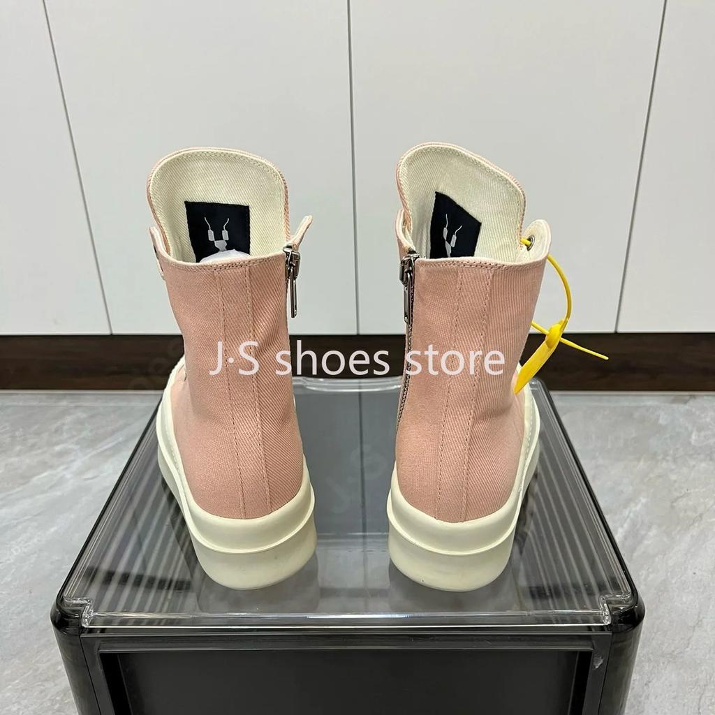 R-o Men Shoe Ankle Boot Women Sneaker High Top Casual Shoes Zip Lace Up 6cm Thick Sole Sneakers Pink Canvas Sneakers Ankle Boots