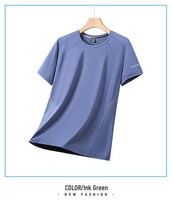 

Мужская футболка из ледяного шелка, быстросохнущая, с круглым вырезом - Летняя повседневная, больших размеров, с коротким рукавом 2XL