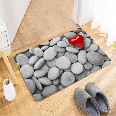 

2D Pebble Stone with Red Heart Doormat Soft Non-Slip Home Decor Welcome Mat Romantic Stone Pattern Floor Rug for Living Room 40x60cm