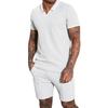 New Summer V-neck Short-sleeved Shorts Two-piece Set with Turn-down Collar Polo Shirt for Men