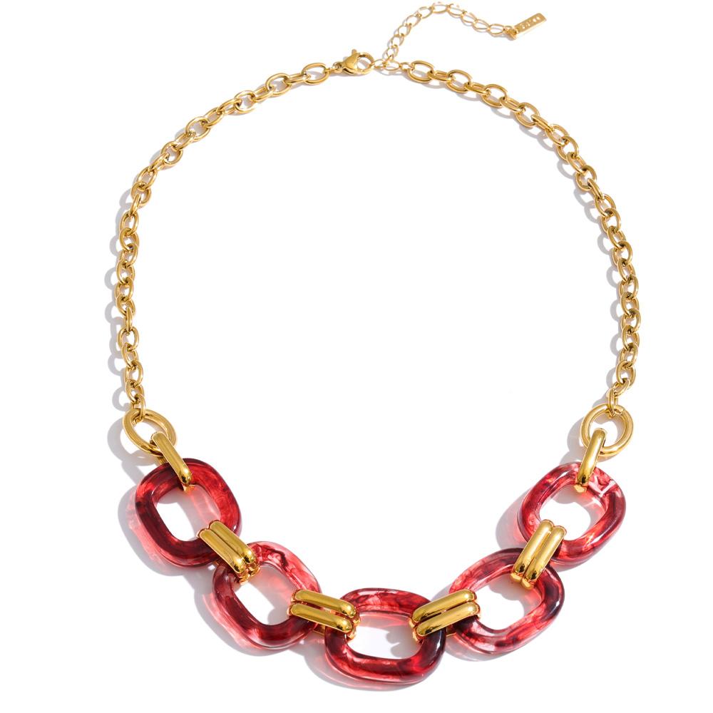 

Yhpup Stainless Steel Resin Square Handmade Chain Necklace for Women Accessories Statement Stylish Collar Jewelry Waterproof