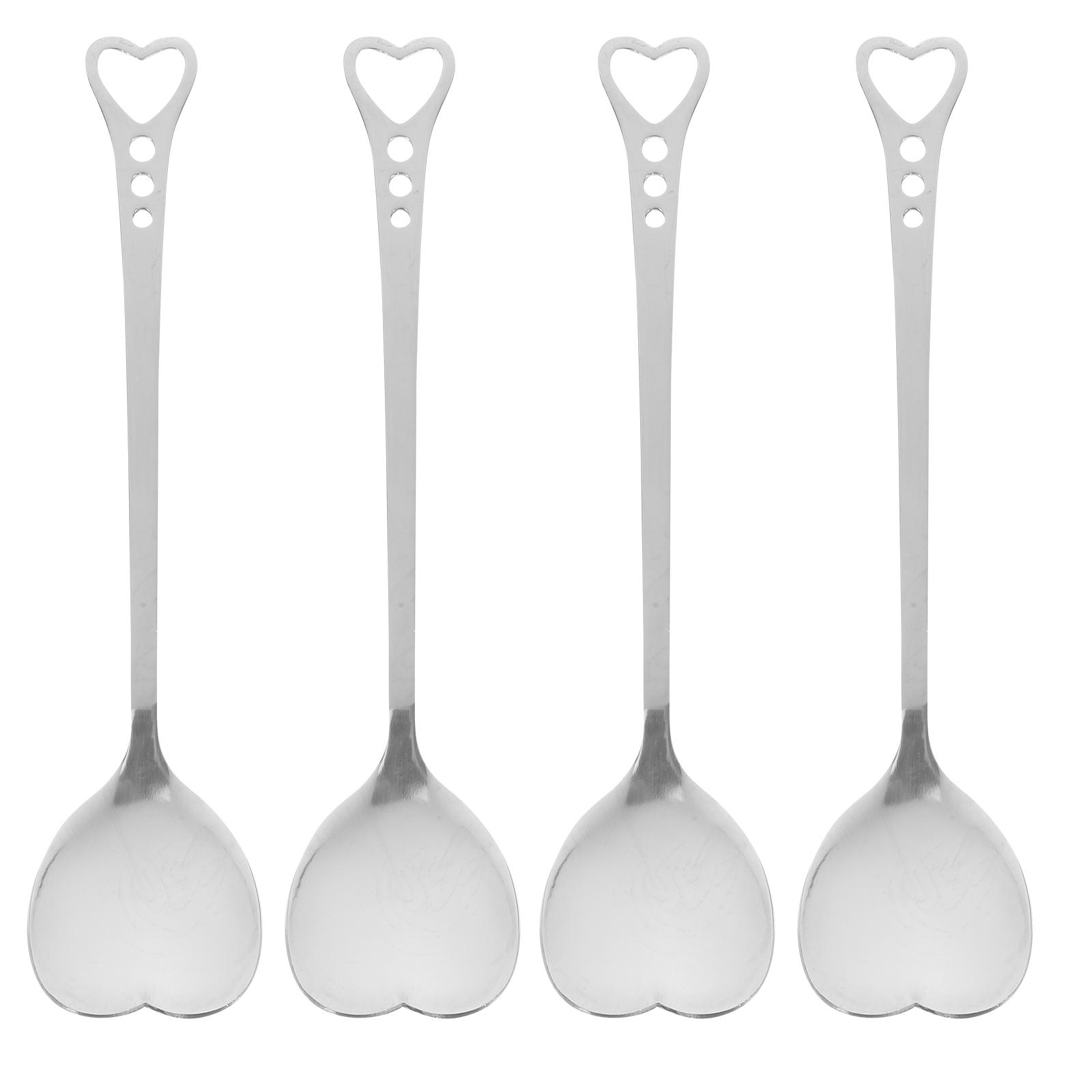 4pcs Stainless Steel Heart Shaped Spoon Cake Love Spoon Cake Spoon Teaspoons Exquisite Craftsmanship Kitchen Spoon