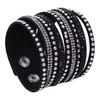 Women's Multilayer Rivet Rhinestone Velvet Cuff Bangle Wristband Bracelet Gift