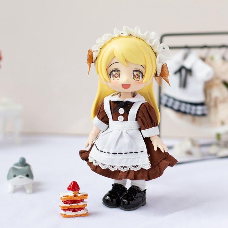 Ob11 Doll Clothes Vintage Maid Outfit Dress Scarf Headwear Set for Obitsu11, GSC, Molly, YMY,1/12 Doll Clothes Doll Accessories