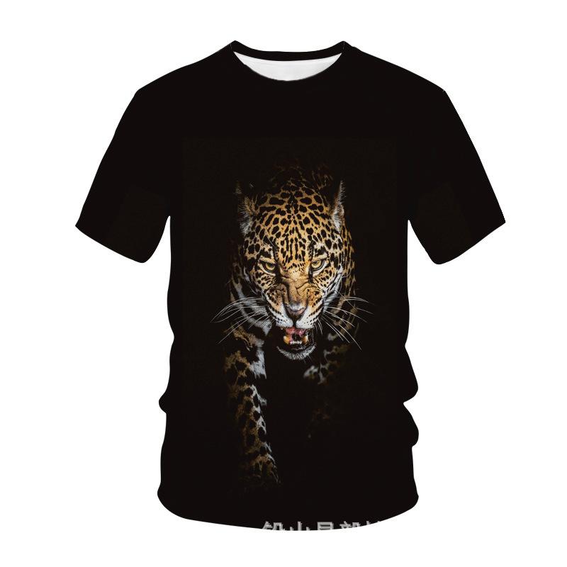 Summer Round Neck 3D Animal Cheetah Pattern Printed Top Fashionable Casual Short Sleeved Children's Boy T-shirts