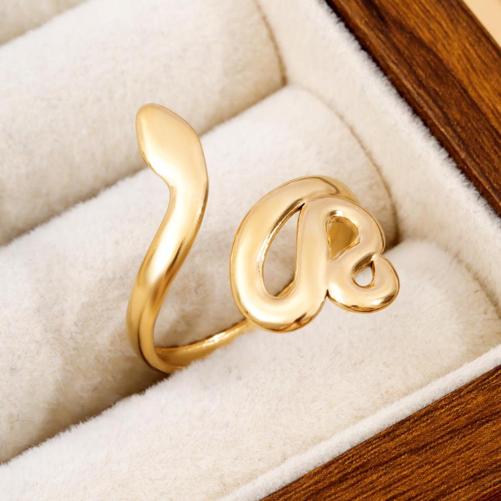 Adjustable Stainless Steel Snake-Shaped Open Ring with Bright Surface and Niche Design