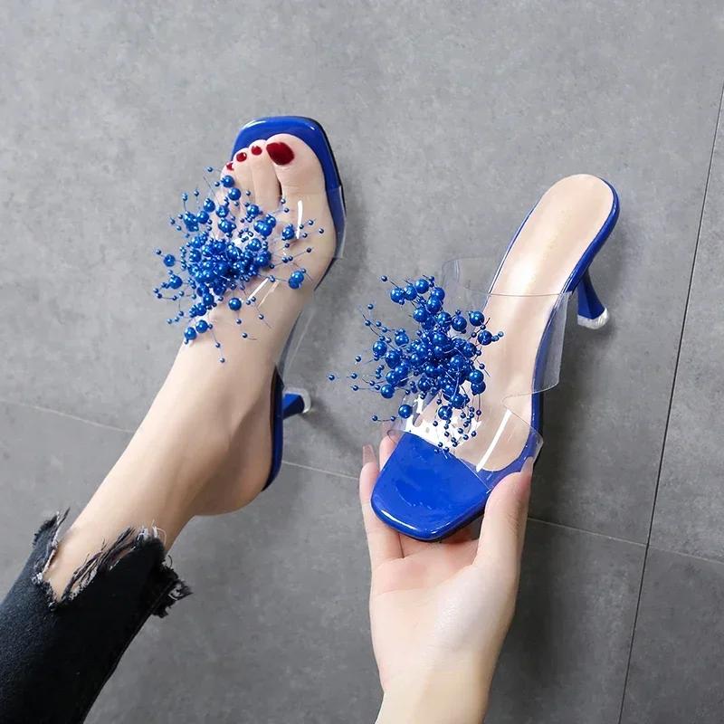 Fashion Women's Wedge Sandals Stiletto Summer New Sexy Crystal Transparent High Heels Glass Rhinestone Outdoor Leisure Comfortable 2024