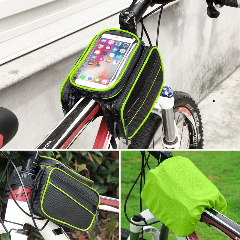 Touchscreen Bike Front Beam Bag with Reflective Stripe Waterproof Phone Storage Baga