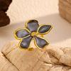 Finger Ring Five-Petal Flower Shape Open Adjustable Fit Women Ring Handcrafted Drip Glaze Enamel Metal Outline Middle Finger Band