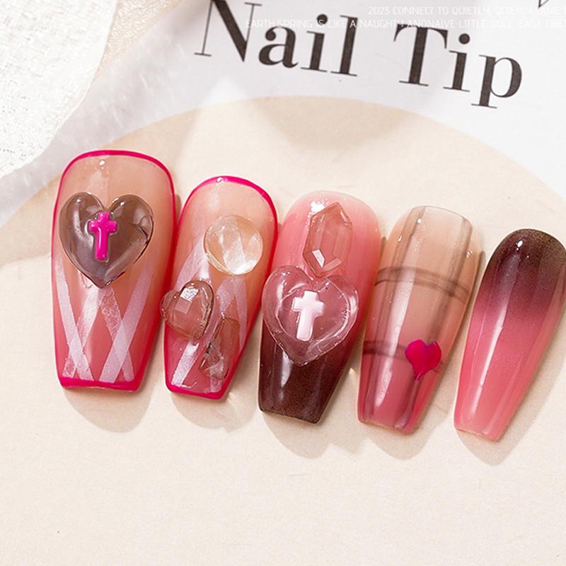 20 Stück Harz Klar Pfirsichherz Nagelzubehör Kreuz Flache Rückseite Nägel Nagelkunst Schmuck 3D Nagelbedarf Für DIY Maniküre Dekorationen