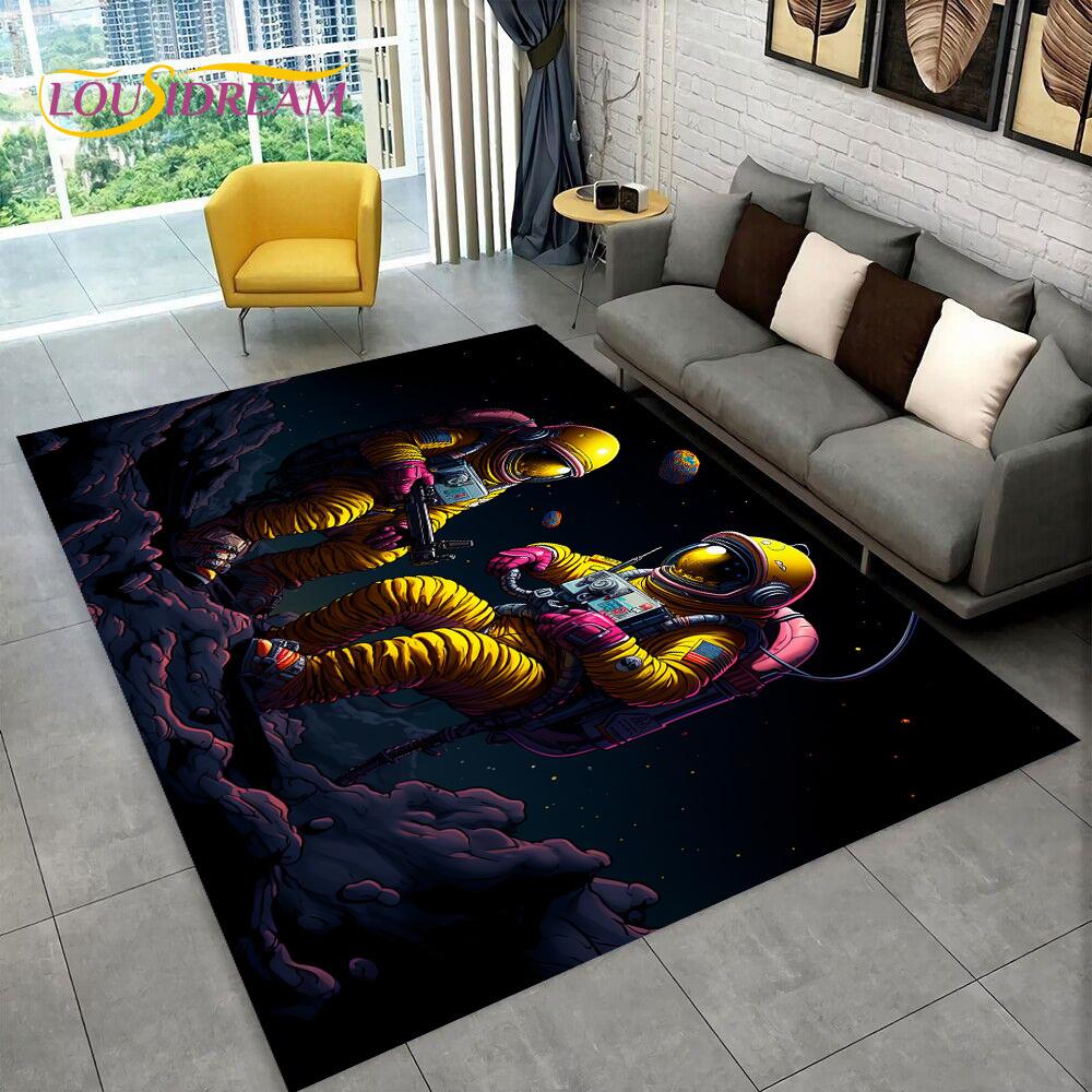 Astronaut Traum Universum Raumfahrer 3D Weltraum Cartoon Teppich für Wohnzimmer Schlafzimmer Dekoration, Rutschfest für Sofa Fußmatte Kinder