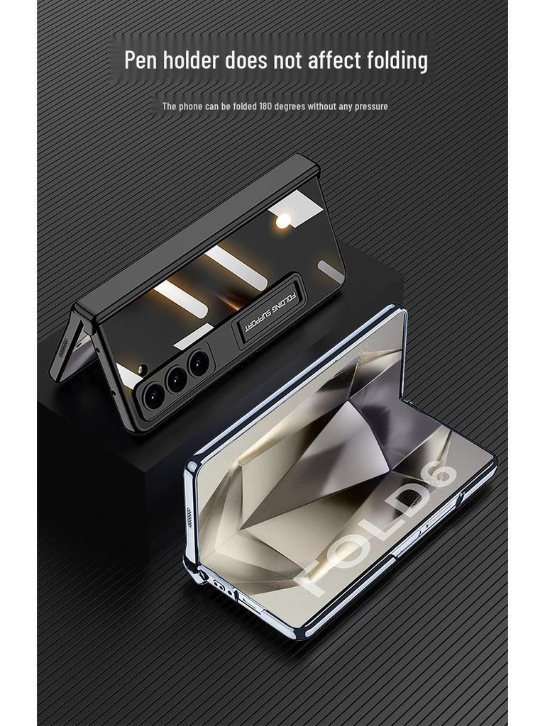 Samsung Z Fold6 Genomskinligt Fodral med Kreativt Stöd, Magnetiskt Gångjärn, Full Täckning, Galvaniserad Yta och Stötsäker Design.