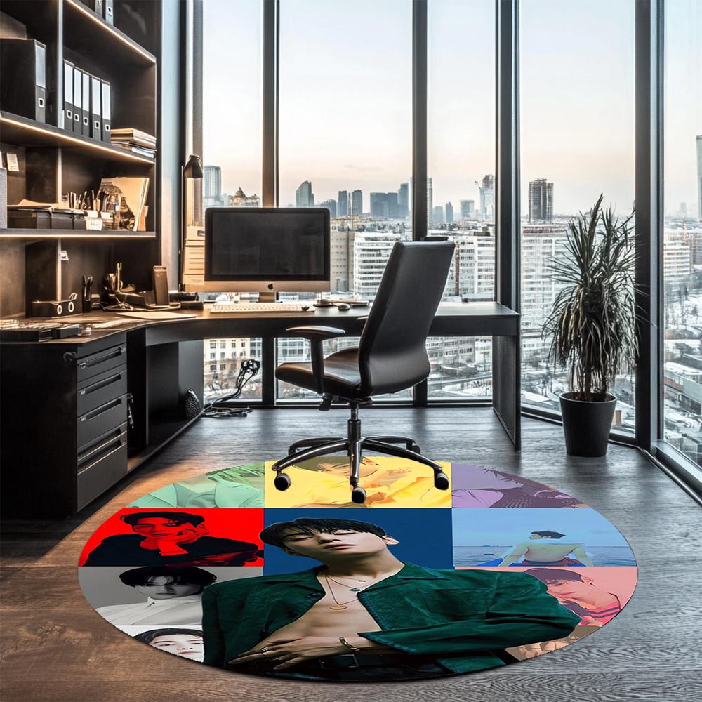 Cha Eun Woo Printed Round Rug Carpet Chair Rug Area Rug Entryway Doormats,for Office Chair Living Room Bedroom Kitchen Room.