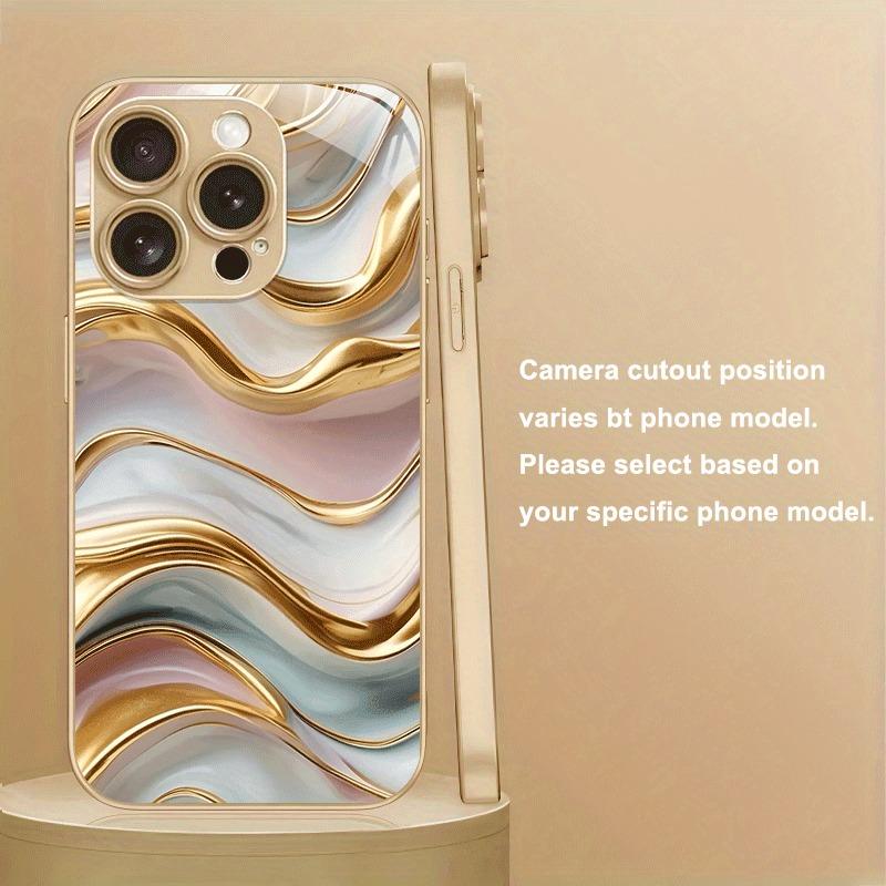 Funda de Teléfono de Vidrio Templado con Patrón de Piedra de Mármol y Pintura Metálica Dorada para iPhone 11 12 13 14 15 16 17 Pro Max Plus 17Air 16E
