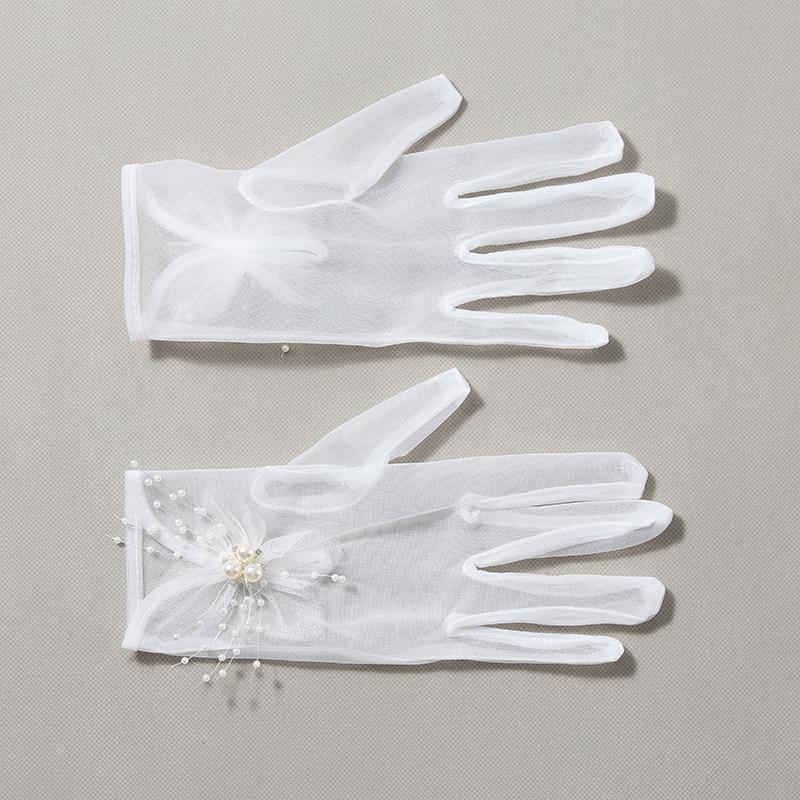 Hochwertige weiße kurze Spitzenhandschuhe aus hohlem Tüll, alle Finger, für Damen, Hochzeitskleid, Party-Accessoires