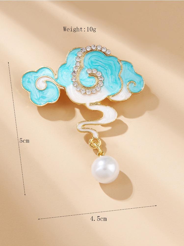 Chinese Style Ethnic Hollowed Out Oil Drop Pearl Butterfly Auspicious Cloud Pendant Brooch Cheongsam Accessories Female Pins Long-Lasting Color Brooch
