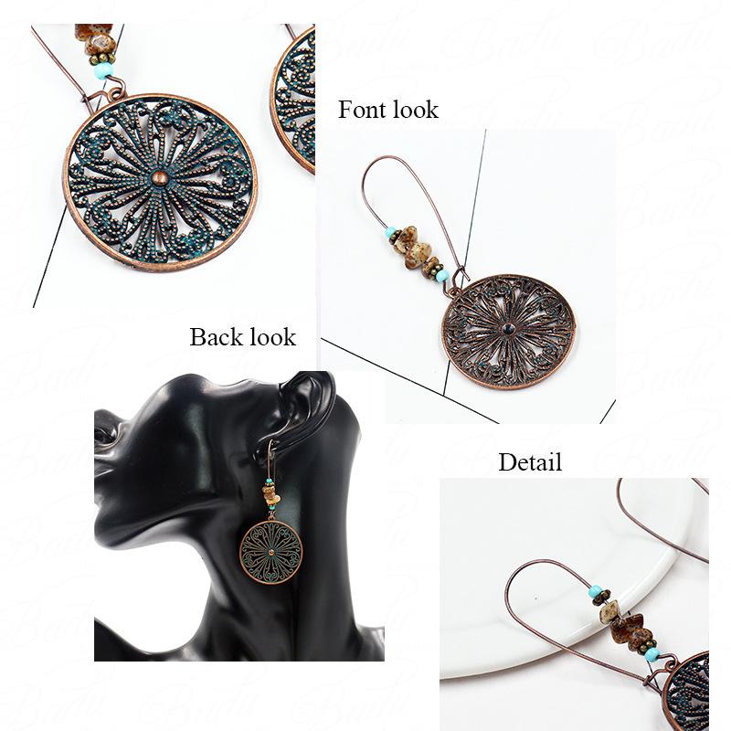 GemChic Women's New Vintage Circular Creative Flower Earrings Ethnic Fashion Hook Earrings Birthday Christmas Jewelry Gift