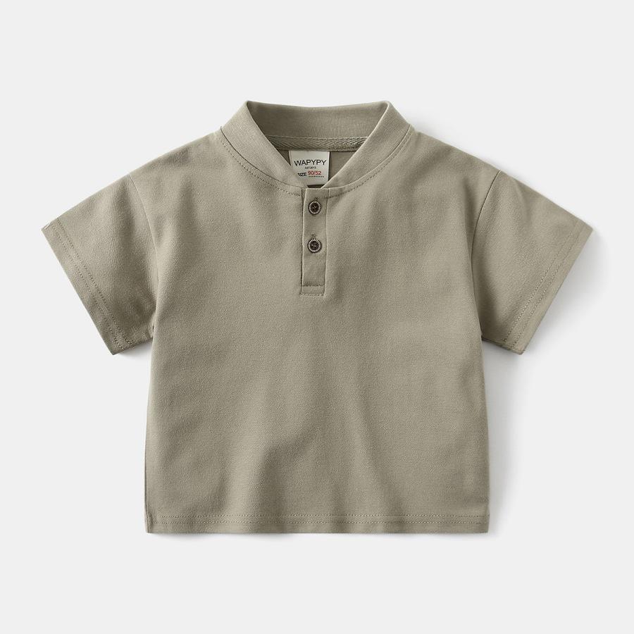 2026 Boys' Stand Collar Short Sleeve Polo Shirt - Versatile, Handsome Korean Style Solid Color T-shirt for Summer