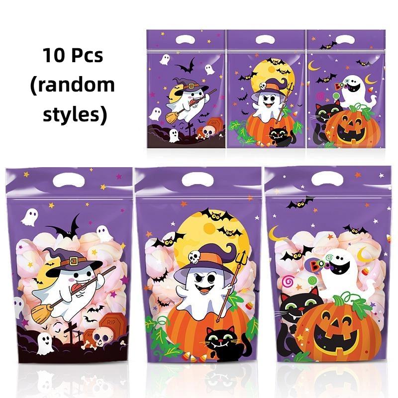 

10/50 шт. Мешочки для конфет на Хэллоуин, мультяшные тыквы, привидения, пакеты с зиплоком для печенья, декор для вечеринки на Хэллоуин, детские угощения для игры «Кошелек или жизнь»