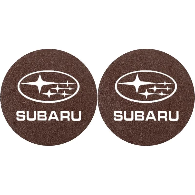 For Subaru STI Forester Impreza Legacy Outback XV BRZ WRX Tribeca 2Pcs Leather Coaster Cushion Anti-Noise Water Cup Pad ge3