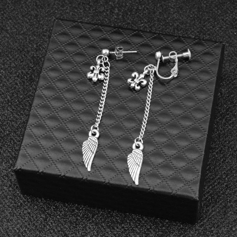 Neutral Style Stainless Steel Earrings Personalized Tassel Wing Earrings Earring Accessories Men and Women Pierced Ear Clips