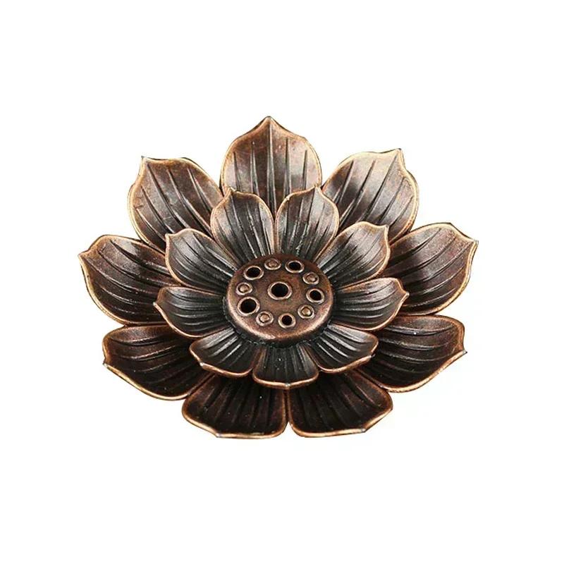 

Zinc Alloy Buddhism Lotus Backflow Incense Burner Stick Incense Holder Home Decoration Coil Censer Bronze Air Vaporizer Supplies