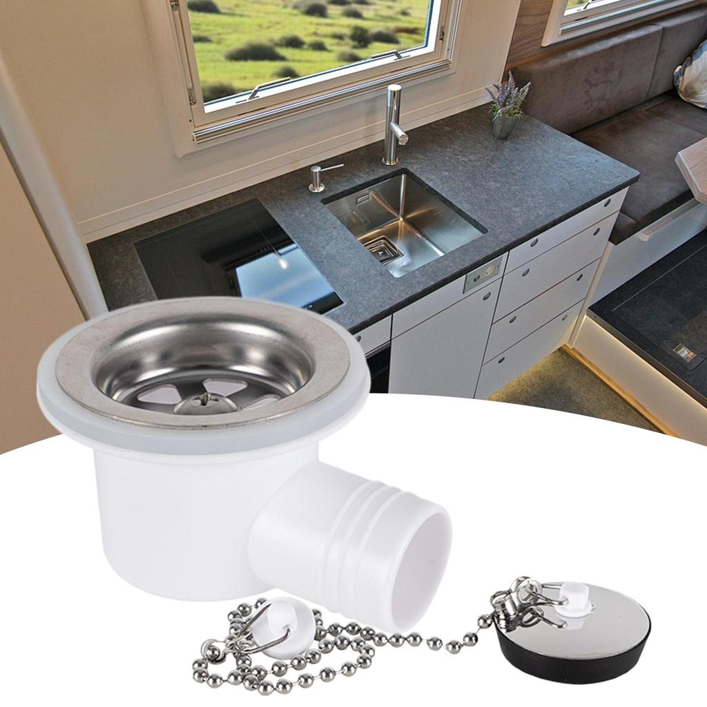 RV Stainless Steel Sink Waste Drain Fitting Universal Angle Adapter & Seal for RV Kitchen Bathroom Boat Motorhome