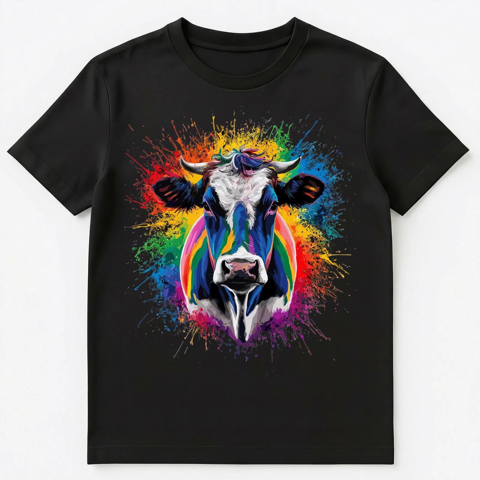 

Colorful Paint Splash Cow Art Graphic Unisex T-Shirt L
