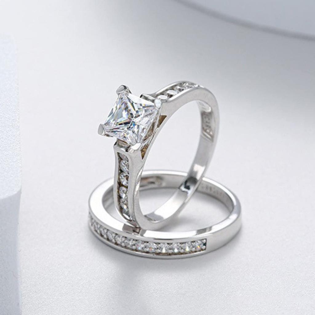 Charm Couple Rings Romantic Women Rhinestones CZ Rings Set Trendy Men Stainless Steel Rings Wedding Band Jewelry For Lover Gifts