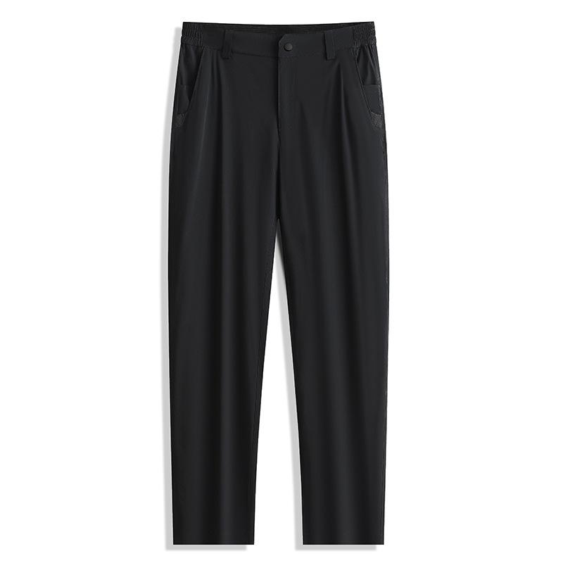 Spring/Autumn Elastic Waist Ice Silk Stretch Casual Pants - Men s Lightweight Non-Iron Straight Fit S