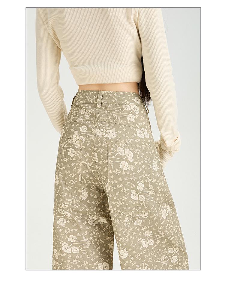 Women's 2025 Autumn Floral Wide-Leg Jeans - Loose, Draped, Lazy Style, Straight Leg