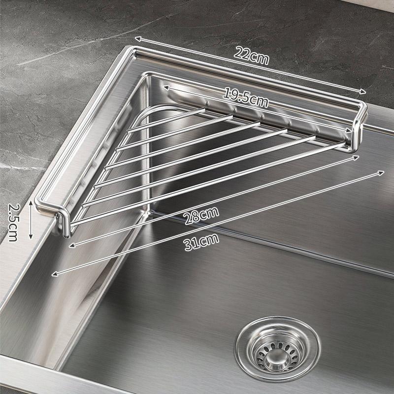 Stainless Steel Corner Sink Shelf With Triangular Open Wire Rack For Sponges Soap Plates Cups Dish Drying Rack Kitchen Counter