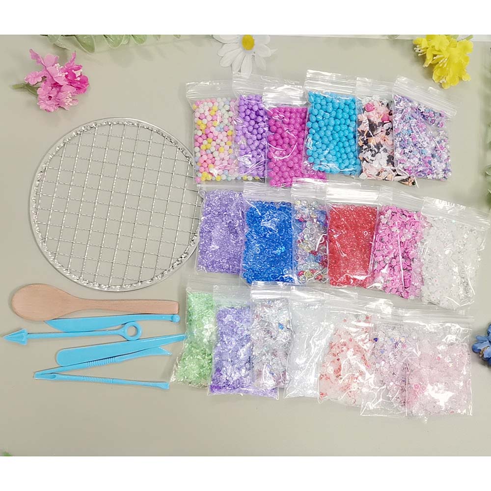 DIY Slime Kit Soft Pottery Slime Beads Sequin Glitter Clay Slices Foam Ball for DIY Handmade Slime Supplies mix