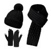 3Pcs/Set Windproof Knit Beanie Snood Set Thicken Scarf Neck Warmer Suit  for Men Women