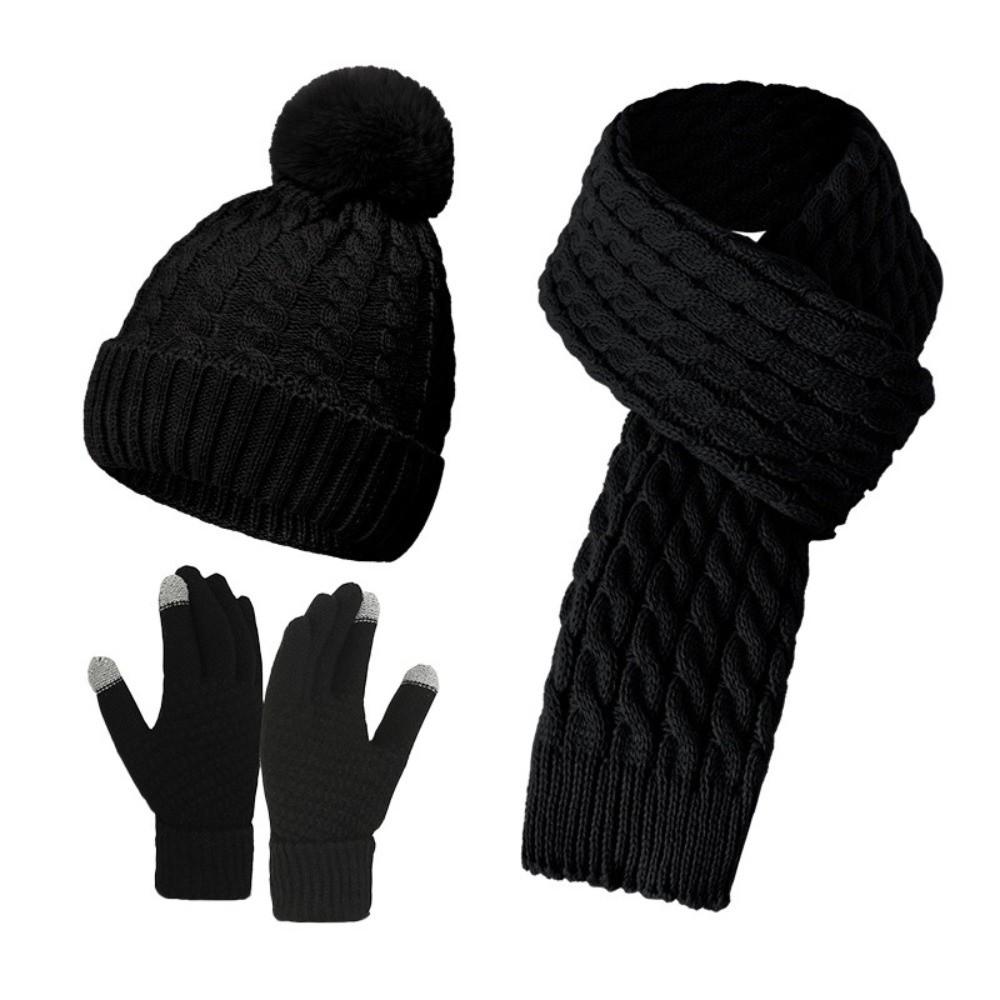 3Pcs/Set Windproof Knit Beanie Snood Set Thicken Scarf Neck Warmer Suit for Men Women