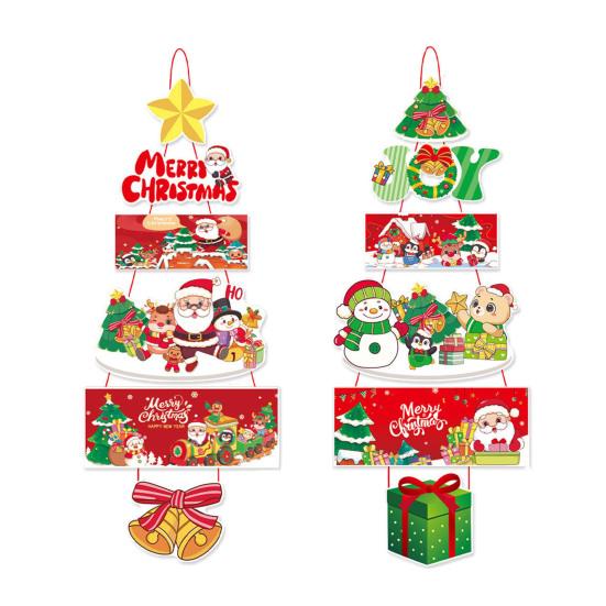1 Pair Christmas Door Decoration Merry Christmas Hanging Sign Cartoon Santa Claus Snowman Holiday Decor for Home Wall Front Door