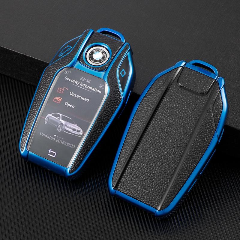 BMW LCD Key Case: Protective Shell for 5 & 7 Series, Leather Grain Finish