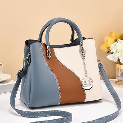 Fashionable Women's Handbag PU Leather Shoulder Bag with Large Capacity Casual Splicing Crossbody Bag Classic Retro Tote Bag