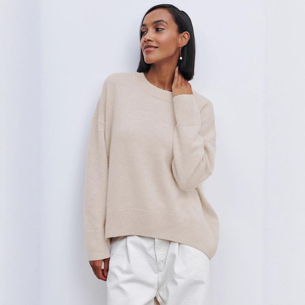 Round Collar Long Sleeve Sweater Women Autumn Winter Simple Solid Colour Knitwear Loose Pullover Sweater Comfortable Undercoat Long Sleeves Sweater