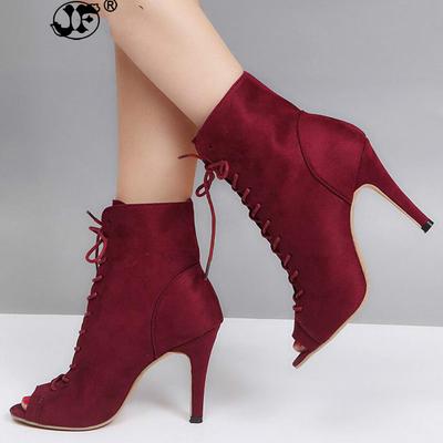 Módní kozačky Dámské jarní kotníkové kozačky Vysoké podpatky Peep toe Šněrovací kozačky Módní šněrovací dámské kozačky eft678