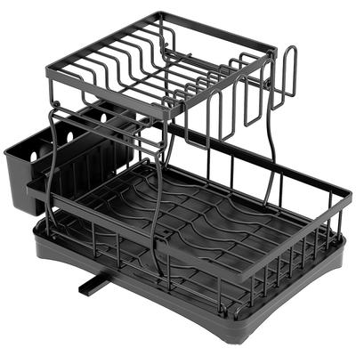 Geschirrabtropfgestell mit Abtropfschale Abnehmbar Edelstahl 2 Etagen Groß Geschirrabtropfgestell Abtropfer Spülbecken Organizer mit Besteckhalter