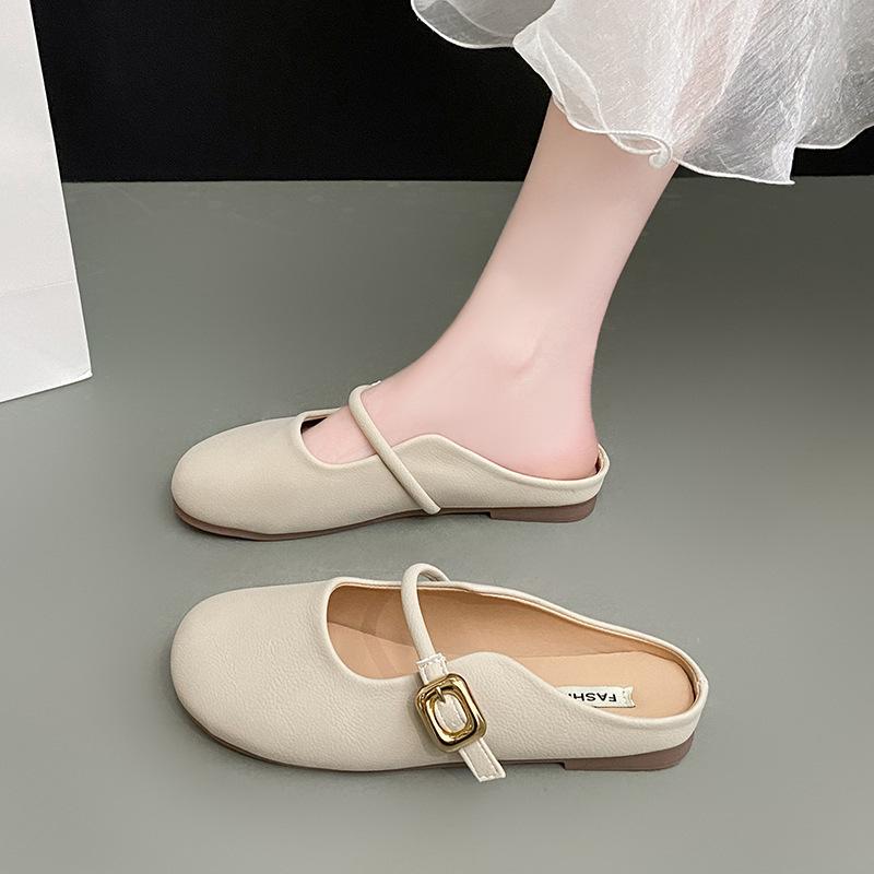 Baotou Half-drag Women's Outer Wear 2025 Spring and Summer New French Flat-soled Soft-soled Fashionable Women's One-pedal Doudou Single Shoes