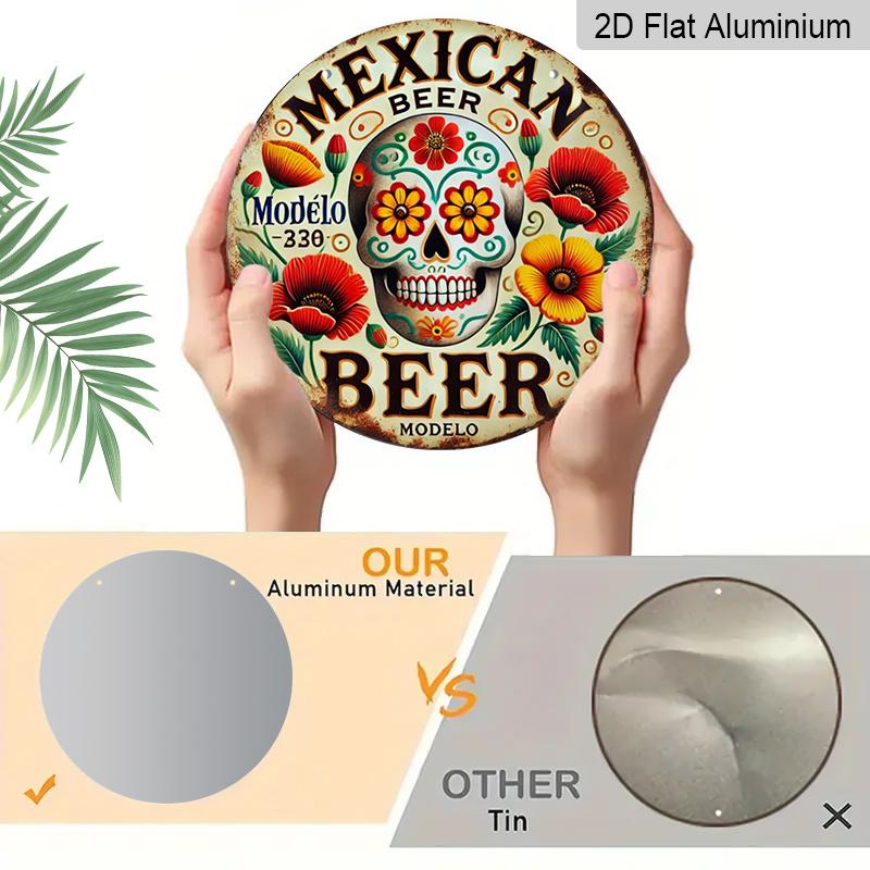 2D Flat 1pc, 8x8 in, Mexican Beer Themed Round Aluminum Metal Decorative Signs & Plaques - Wall Decor for Indoor/Outdoor Use - Durable Beer Brand