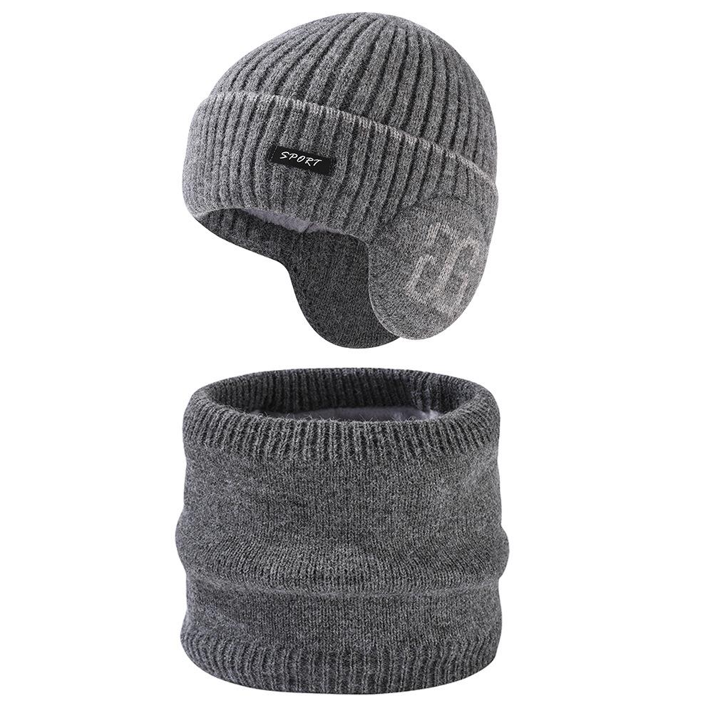 Fashion Ear Protection Knitted Wool Hat Outdoor Cycling Warm Hat Scarf Gloves Three-piece Men's Set