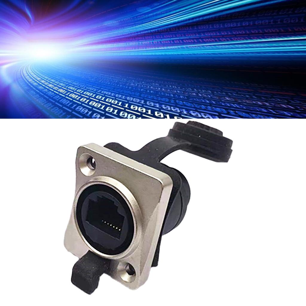 RJ45 Female Pass Through Connector with Cap Waterproof Stable Data Transmission Copper Industrial Network Socket Silver